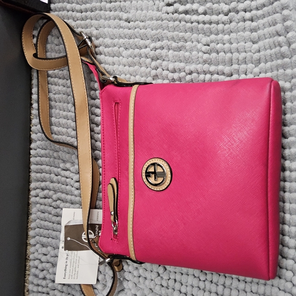 Giani Bernini Saffiano Pink and Tan Crossbody Bag - Picture 8 of 12